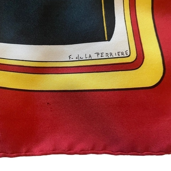 Vintage HERMES Les Coupes Scarf in red by Francoise de la Perriere 70s - Picture 11 of 13